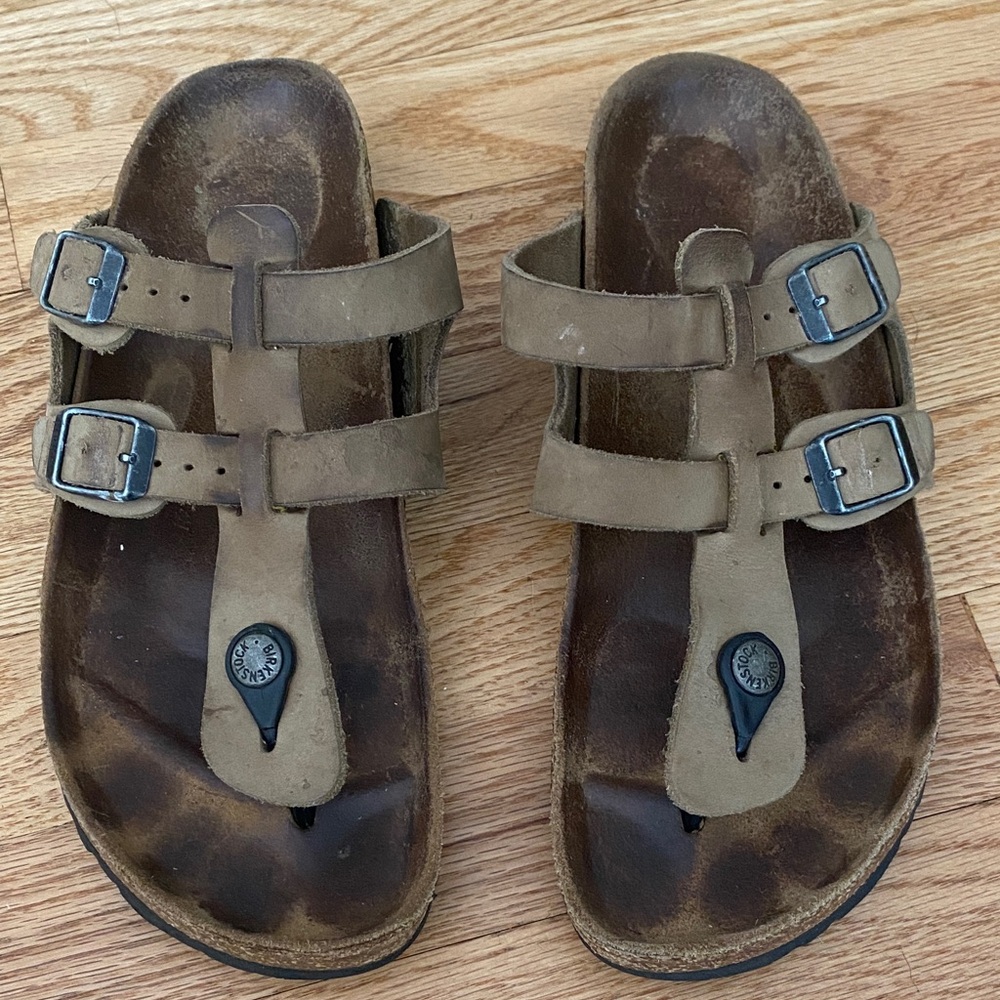 Vintage Birkenstock Tan Double Strap Thong Sandals 90s Y2K EU 40